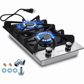 Kitchen Gas Cooktop 2 Dual Burners Tempered Glass Countertop Drop-in Gas Hob