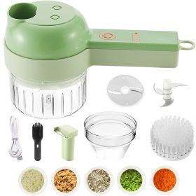 1pc 4 In 1 Vegetable Chopper Handheld Electric Vegetable Cutter Set Portable Wireless Garlic Mud Masher Garlic Press And Slicer Set Multifunctional El (Color: Green 100ml)