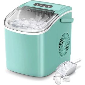 Ice Makers Countertop;  Protable Ice Maker Machine with Handel;  Self-Cleaning Ice Maker;  26Lbs/24H;  9 Ice Cubes Ready in 8 Mins;  for Home/Office/K (Color: Green)