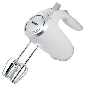 Better Chef 5-Speed 150W Hand Mixer with Silver Accents and Storage Clip (Color: White)